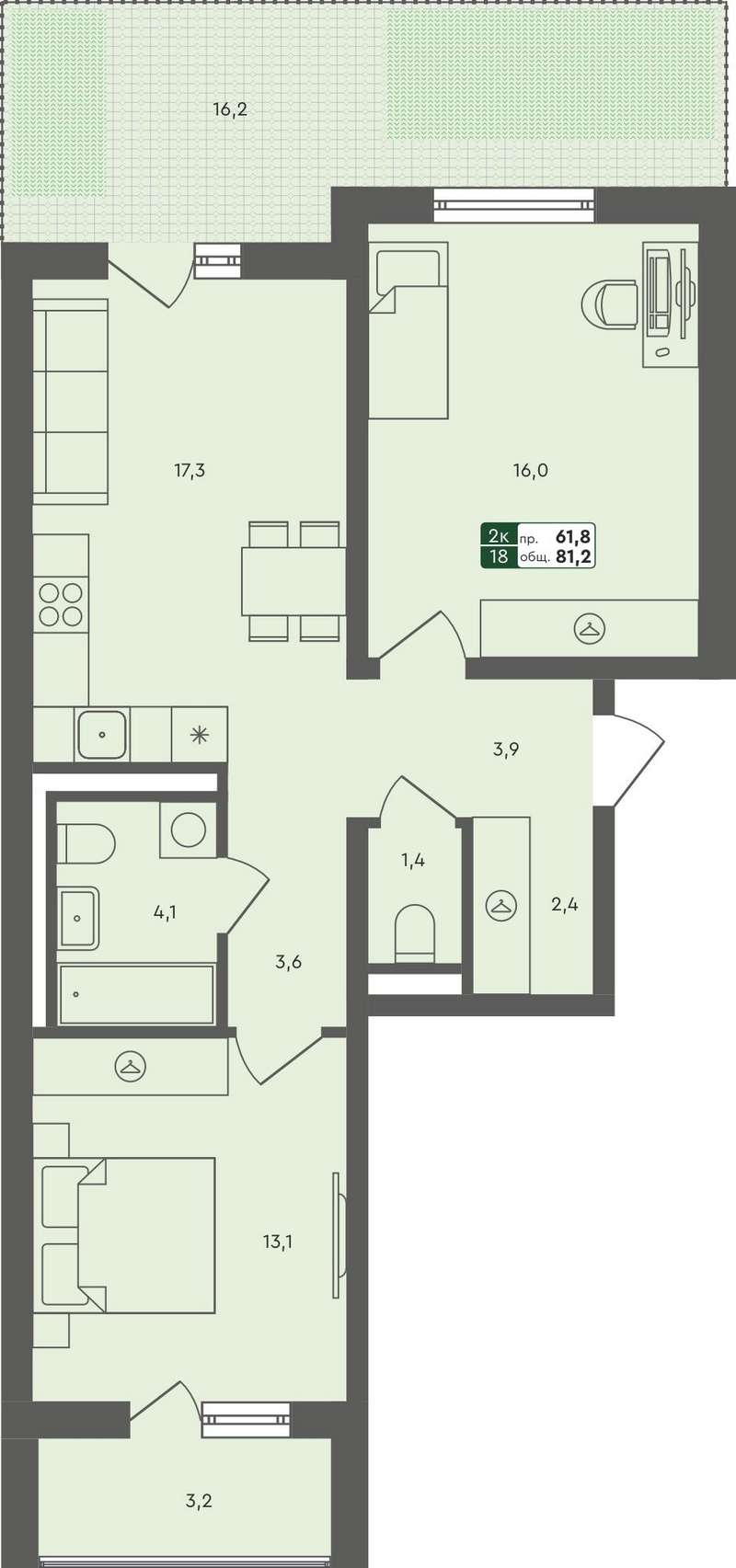 2-комнатная квартира 81,2 м² в доме 33.1 в ЖК Совушки в Екатеринбурге -  Купить по цене от застройщика