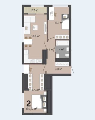 Дом 2: Секции 4; 5 - Планировка двухкомнатной квартиры в ЖК Парк Победы в Екатеринбурге