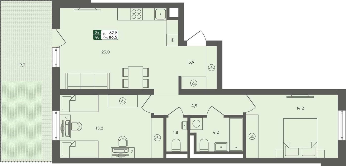 2-комнатная квартира 86,5 м² в доме 33.1 в ЖК Совушки в Екатеринбурге -  Купить по цене от застройщика