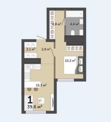 Дом 2: Секции 4; 5 - Планировка однокомнатной квартиры в ЖК Парк Победы в Екатеринбурге