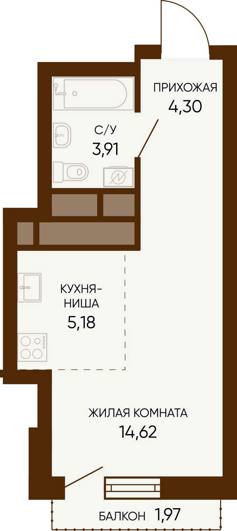 Квартира-студия 28,6 м² в ЖК Тишина-2 в Екатеринбурге - Купить по цене от  застройщика