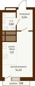 Дом 1 - Планировка студии в ЖК Тишина-2 в Екатеринбурге