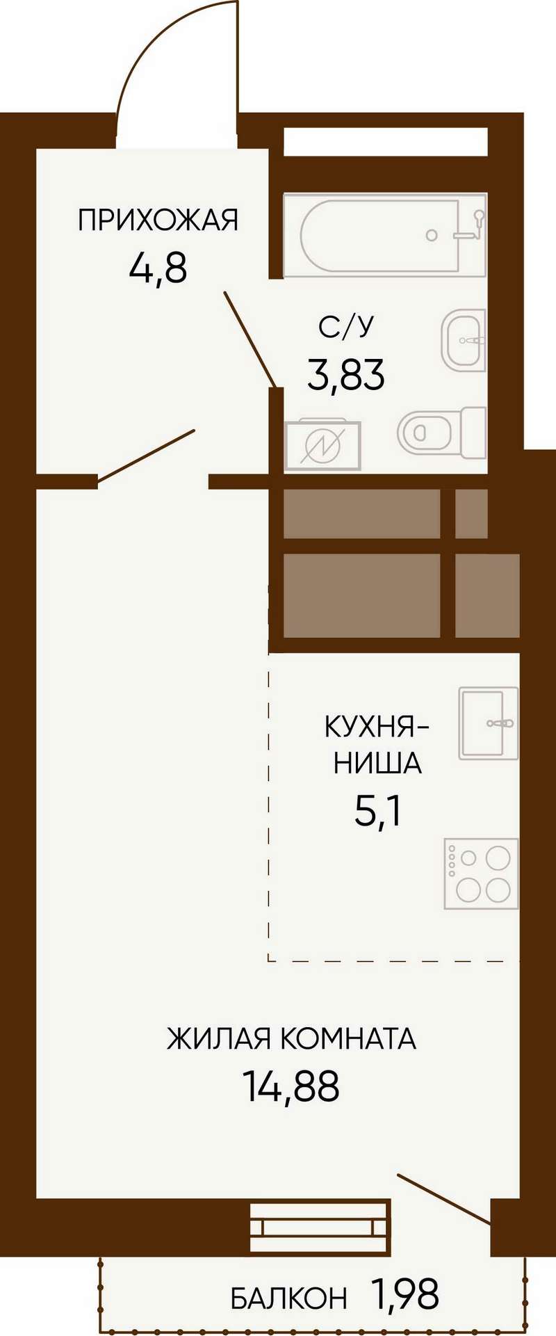 Квартира-студия 29,2 м² в ЖК Тишина-2 в Екатеринбурге - Купить по цене от  застройщика