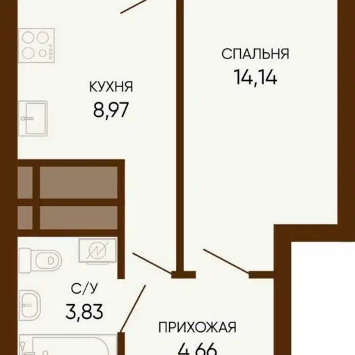 Дом 1 - Планировка однокомнатной квартиры в ЖК Тишина-2 в Екатеринбурге