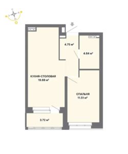 Дом 2 - Планировка однокомнатной квартиры в ЖК Авангард 3.0 в Екатеринбурге