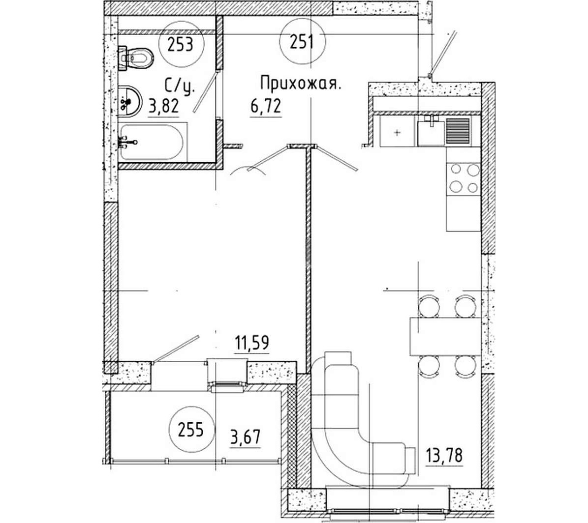 1-комнатная квартира 44,59 м² в 1 доме в ЖК Ривер Парк-3 в Екатеринбурге -  Купить по цене от застройщика