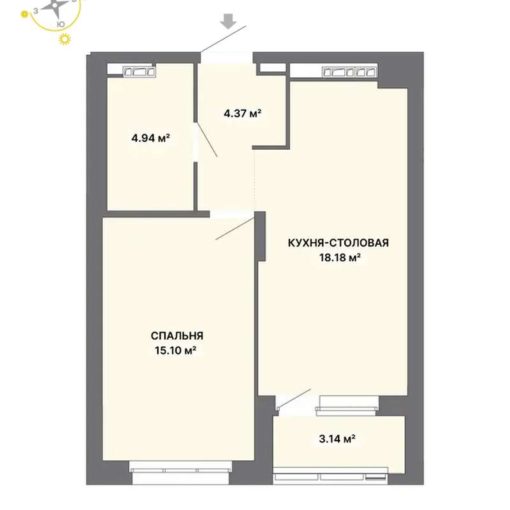 Дом 1 - Планировка однокомнатной квартиры в ЖК Авангард 3.0 в Екатеринбурге