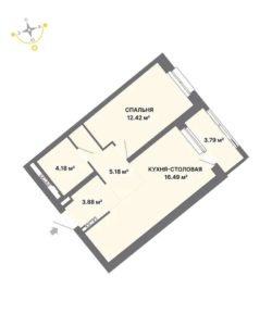 Дом 1 - Планировка однокомнатной квартиры в ЖК Авангард 3.0 в Екатеринбурге