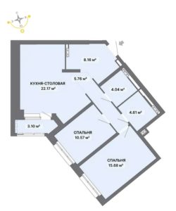 Дом 1 - Планировка двухкомнатной квартиры в ЖК Авангард 3.0 в Екатеринбурге