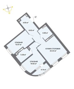 Дом 1 - Планировка двухкомнатной квартиры в ЖК Авангард 3.0 в Екатеринбурге
