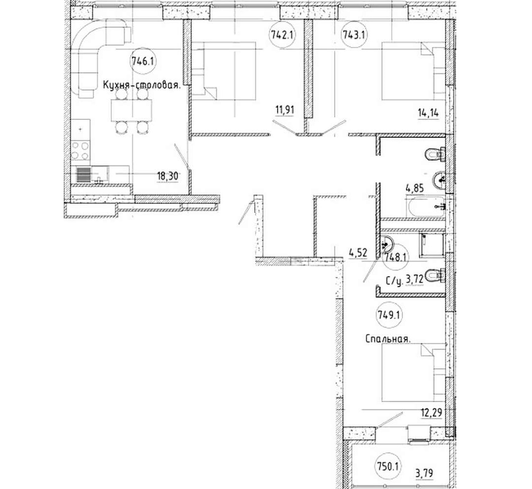 3-комнатная квартира 86,55 м² в 1 доме в ЖК Ривер Парк-3 в Екатеринбурге -  Купить по цене от застройщика