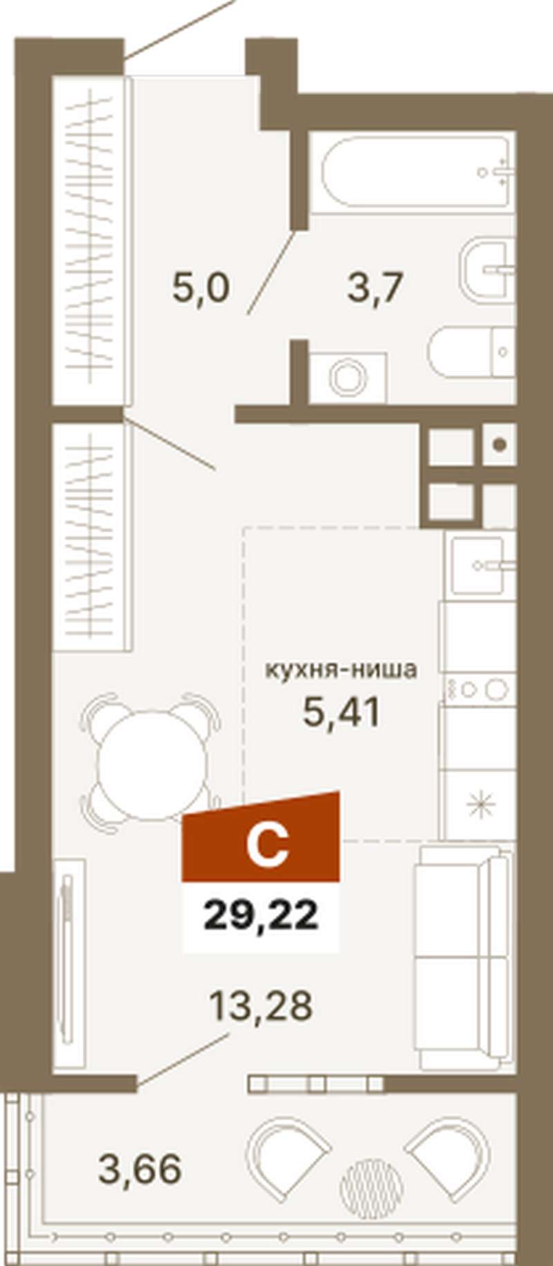 Квартира-студия 29,2 м² в ЖК Трилогия в Екатеринбурге - Купить по цене от  застройщика