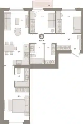 Дом 11 - Планировка трехкомнатной квартиры (и больше) в ЖК Южные кварталы в Екатеринбурге