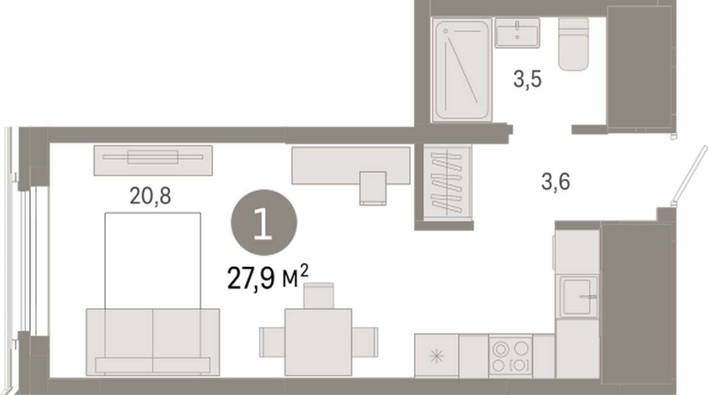 Квартира-студия 27,9 м² во 2 доме в ЖК на Некрасова в Екатеринбурге -  Купить по цене от застройщика