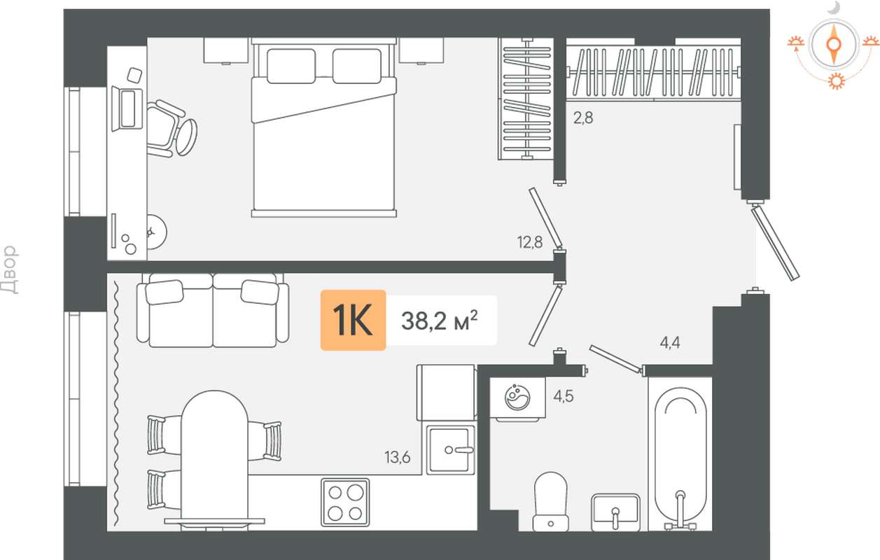 1-комнатная квартира 38,2 м² в 3 очереди в ЖК Zori в Березовском - Купить  по цене от застройщика