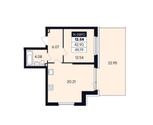 Дом 1 | Секция С1 - Планировка однокомнатной квартиры в ЖК Динамика в Екатеринбурге