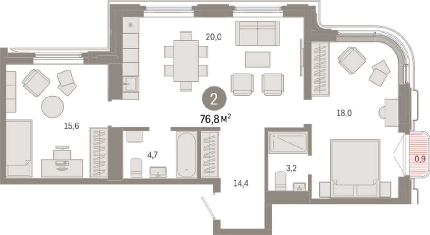 3-комнатная квартира 110,4 м² во 2 доме в ЖК на Некрасова в Екатеринбурге -  Купить по цене от застройщика