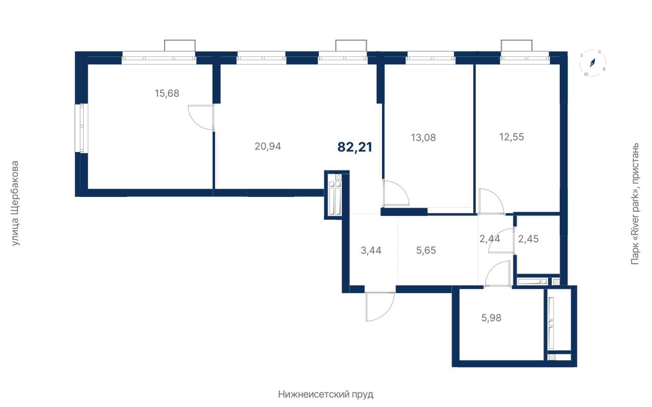 3-комнатная квартира 82,21 м² в 1 корпусе в ЖК Атлас Ривер в Екатеринбурге  - Купить по цене от застройщика