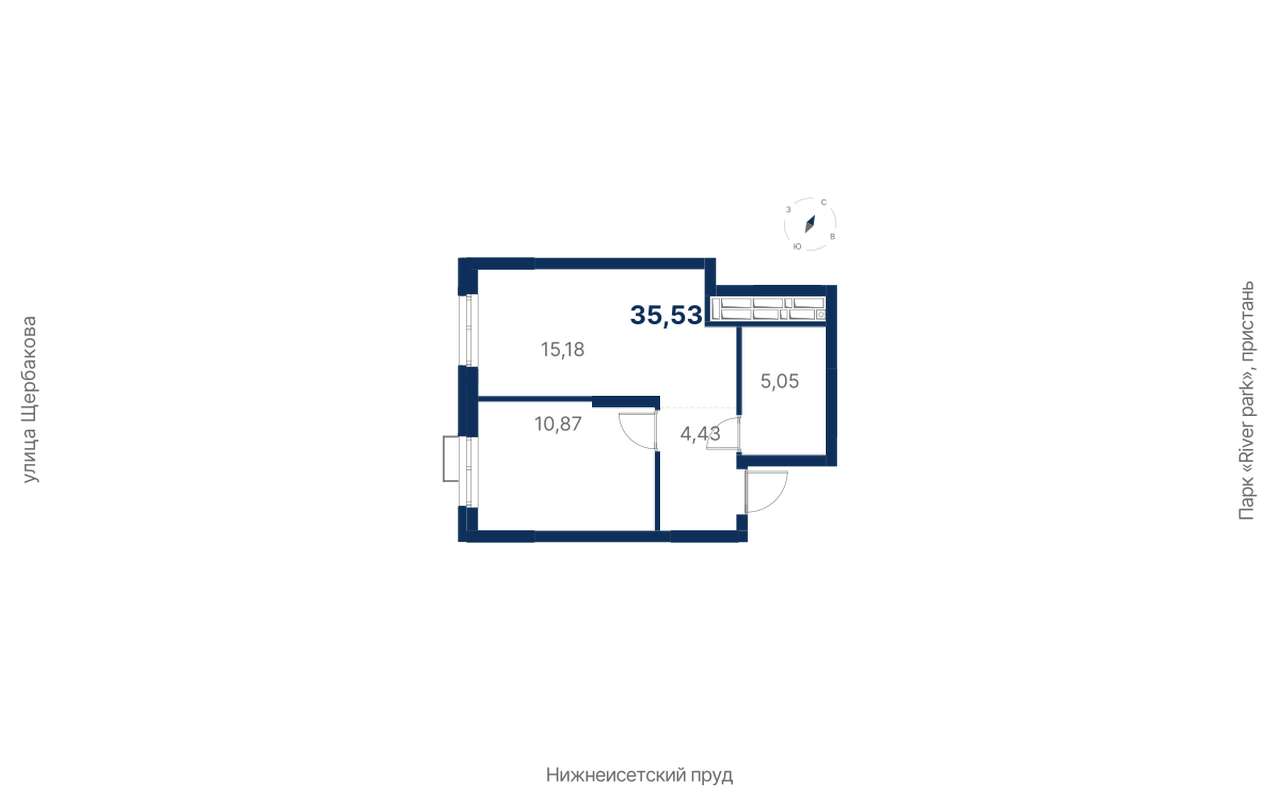 1-комнатная квартира 35,53 м² в 3 корпусе в ЖК Атлас Ривер в Екатеринбурге  - Купить по цене от застройщика