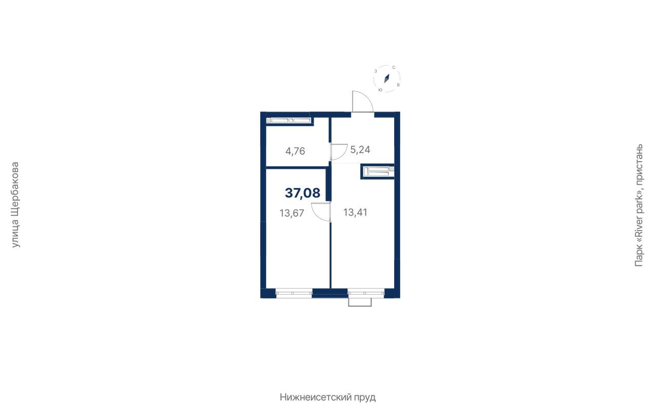 1-комнатная квартира 37,08 м² в 3 корпусе в ЖК Атлас Ривер в Екатеринбурге  - Купить по цене от застройщика