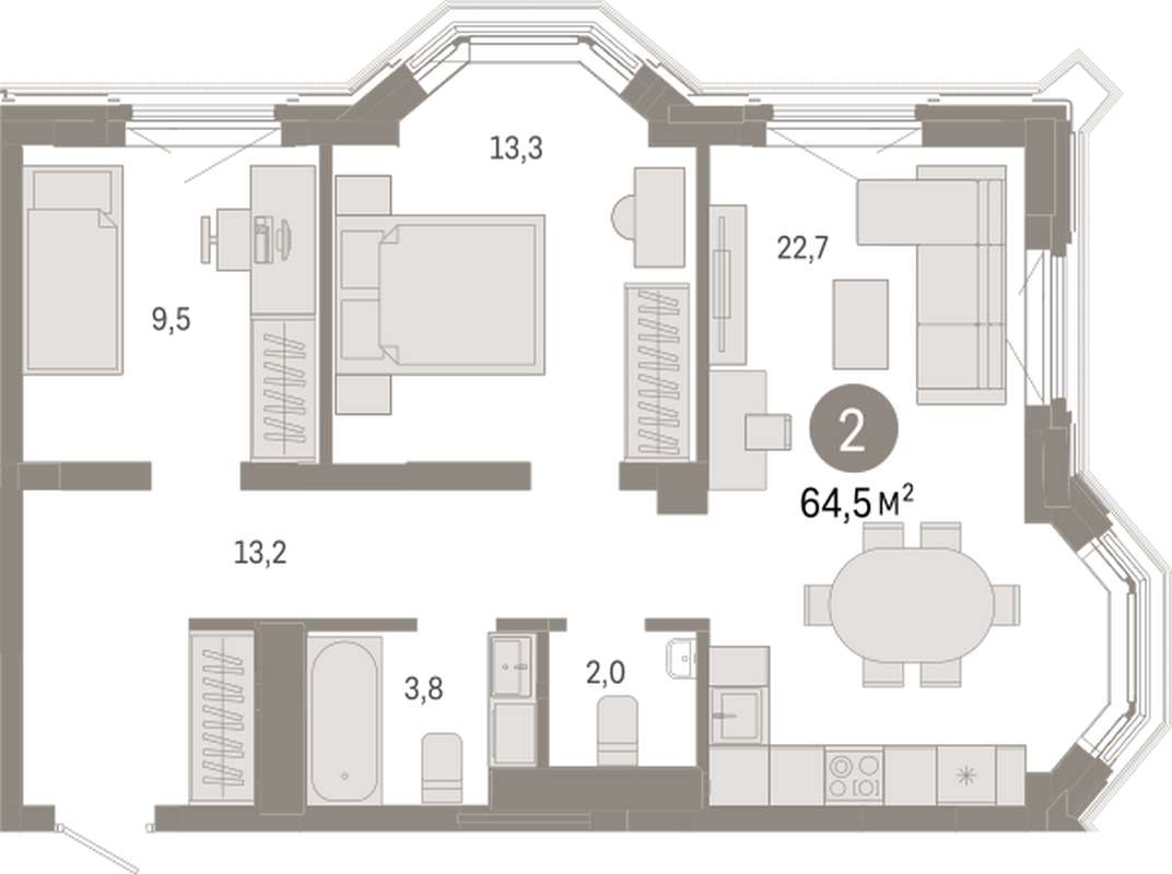 2-комнатная квартира 64,5 м² во 2 доме в ЖК на Некрасова в Екатеринбурге -  Купить по цене от застройщика