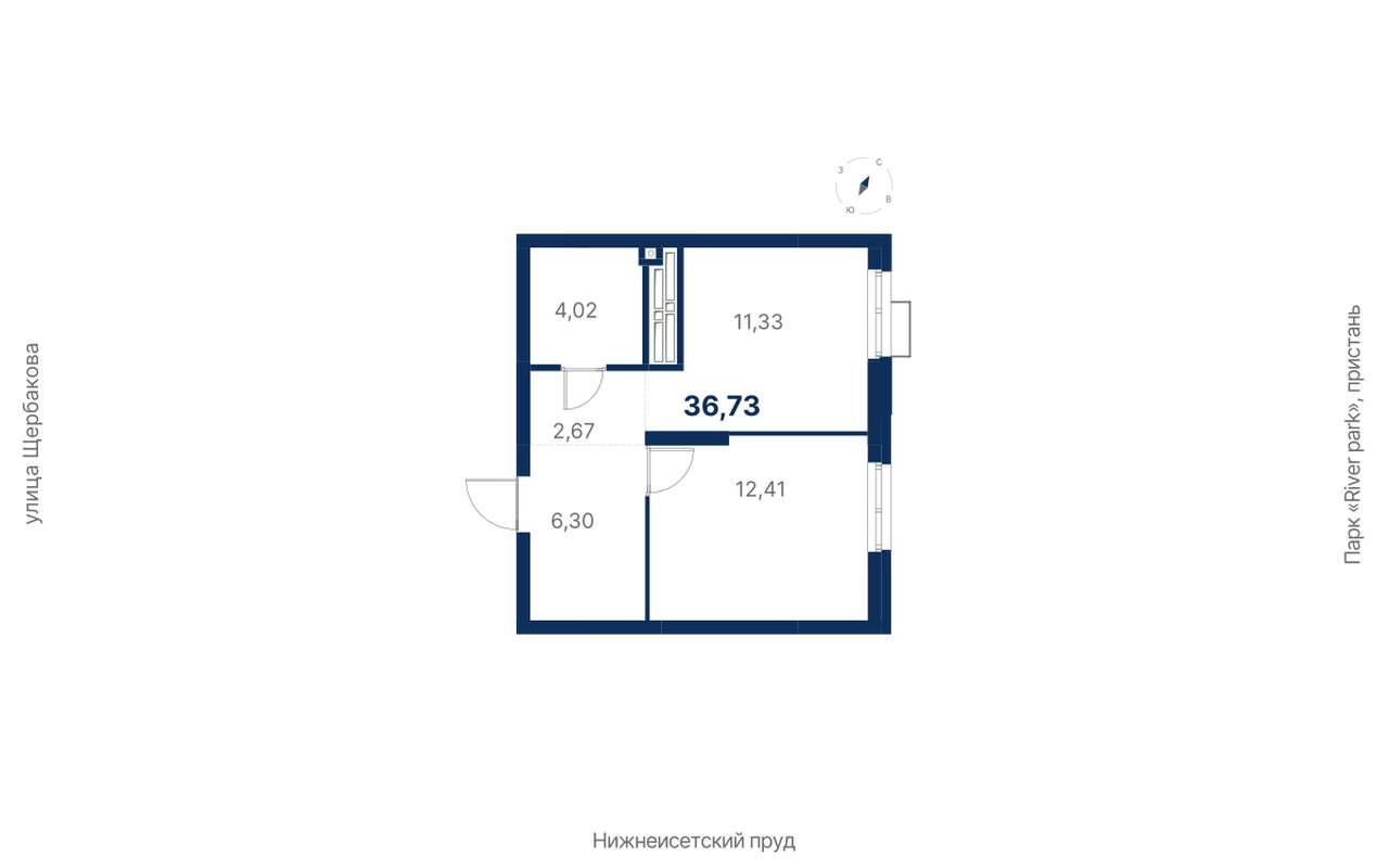 1-комнатная квартира 36,73 м² во 2 секции в ЖК Атлас Ривер в Екатеринбурге  - Купить по цене от застройщика