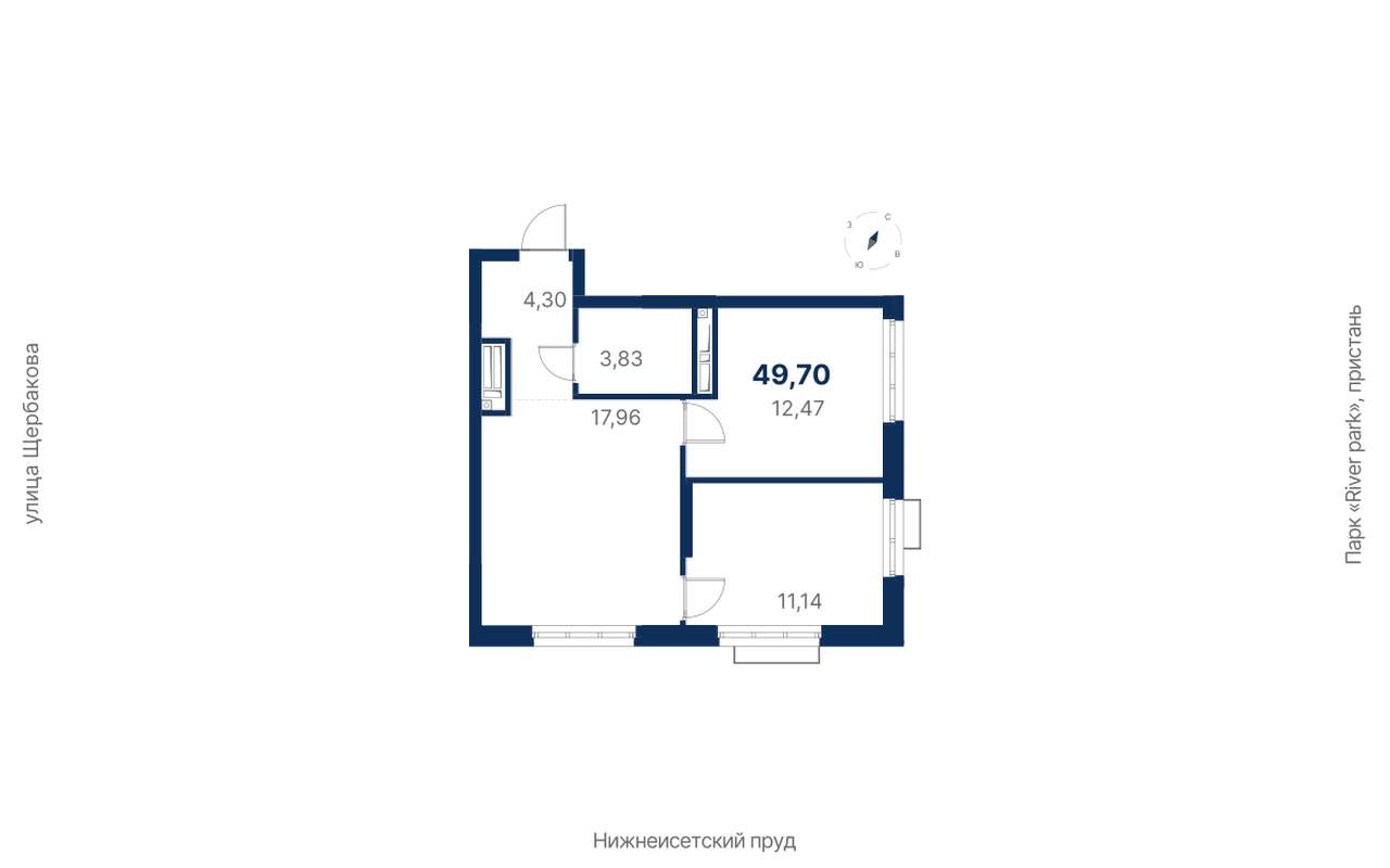 2-комнатная квартира 49,7 м² в 3 корпусе в ЖК Атлас Ривер в Екатеринбурге -  Купить по цене от застройщика