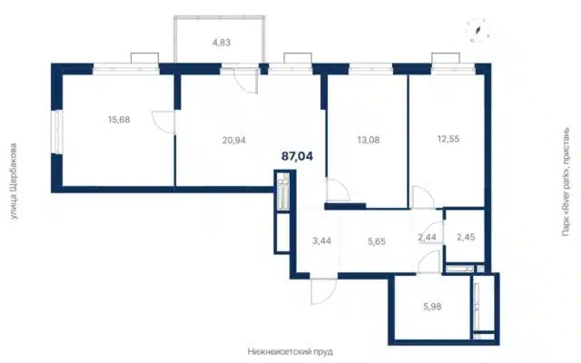 Секция 1 - Планировка трехкомнатной квартиры (и больше) в ЖК Атлас Ривер в Екатеринбурге