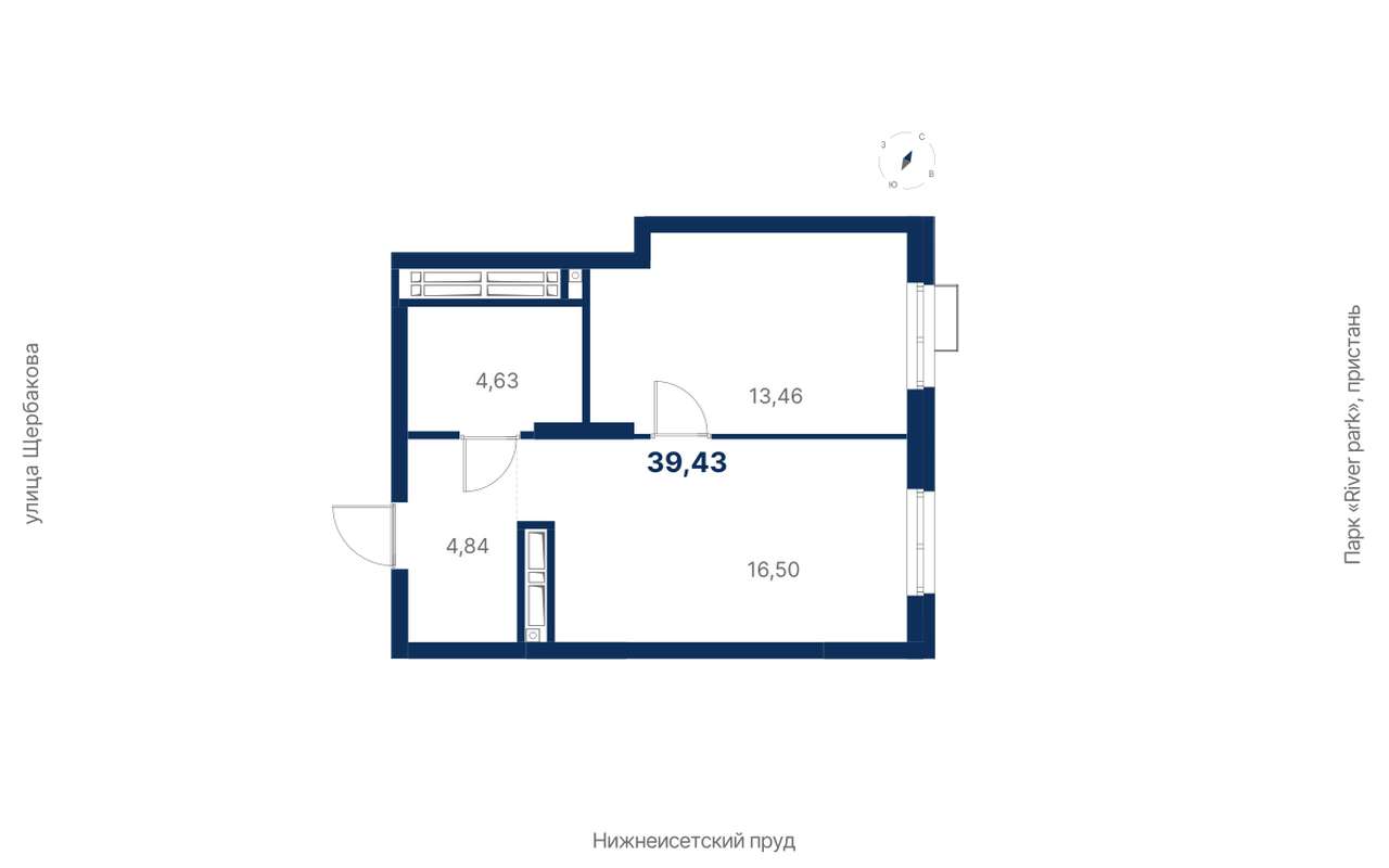 1-комнатная квартира 39,43 м² в 1 корпусе в ЖК Атлас Ривер в Екатеринбурге  - Купить по цене от застройщика