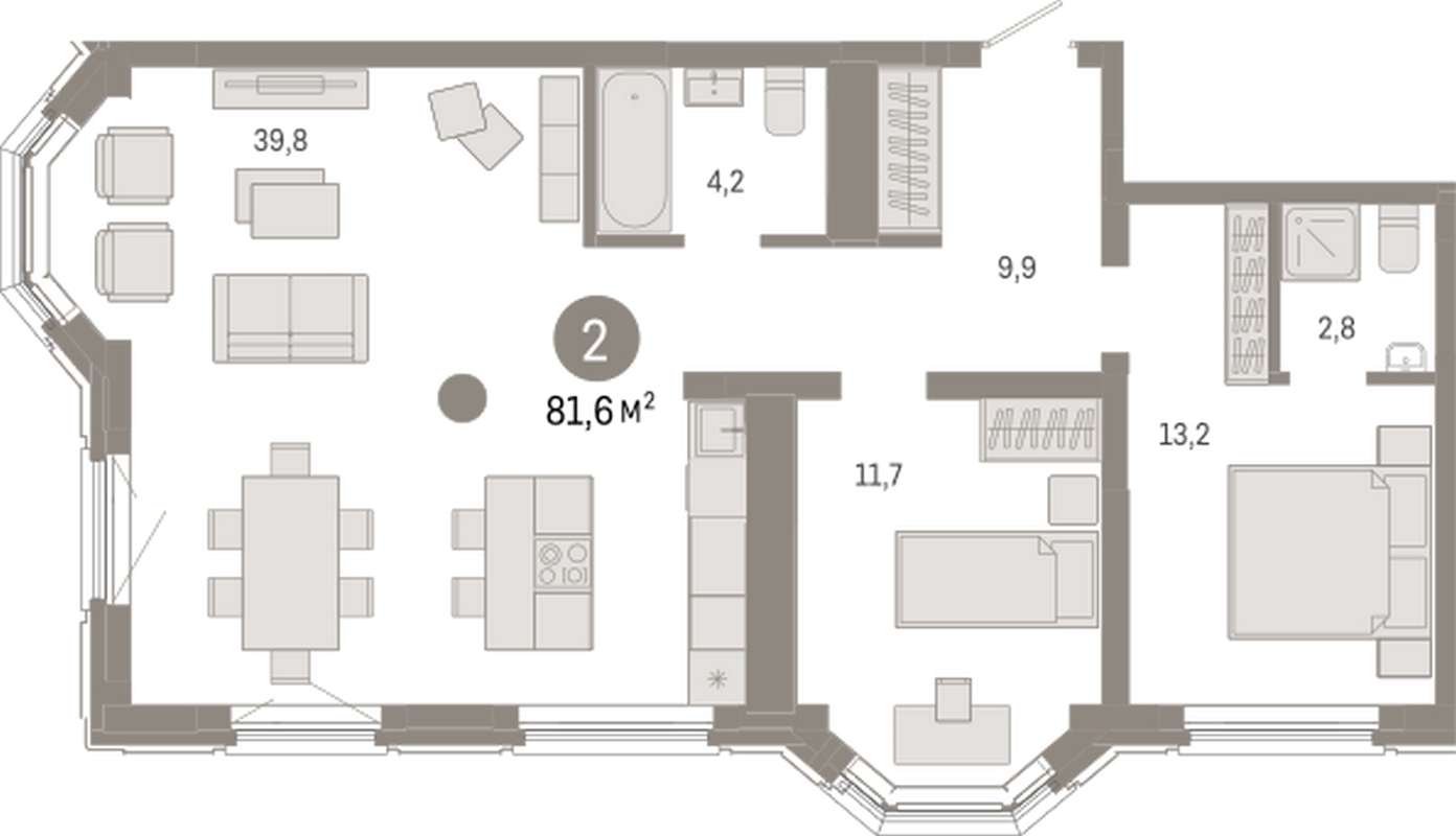 2-комнатная квартира 81,6 м² во 2 доме в ЖК на Некрасова в Екатеринбурге -  Купить по цене от застройщика