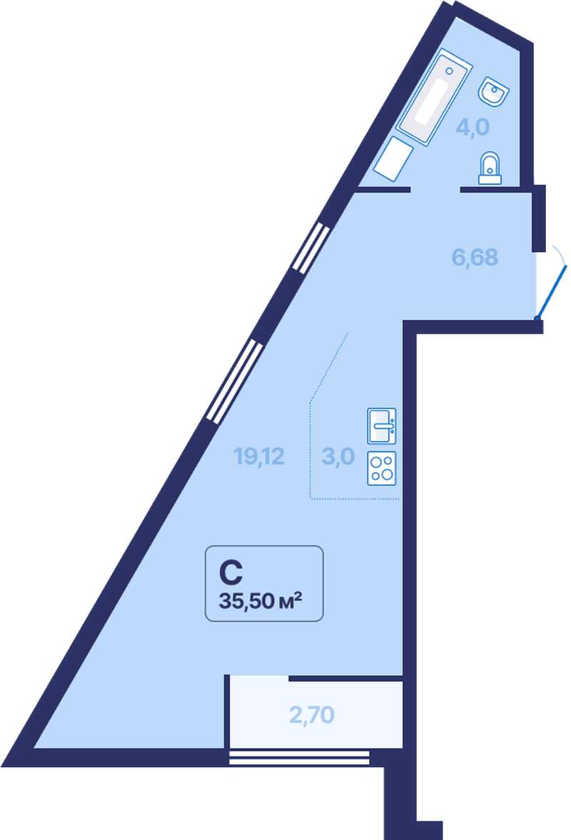 Квартира-студия 35,5 м² в ЖК 9 космонавтов в Екатеринбурге - Купить по цене  от застройщика