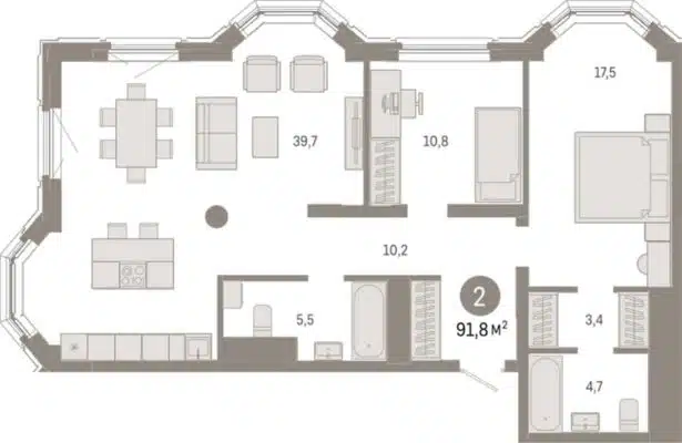 Дом 2 - Планировка двухкомнатной квартиры в ЖК на Некрасова в Екатеринбурге