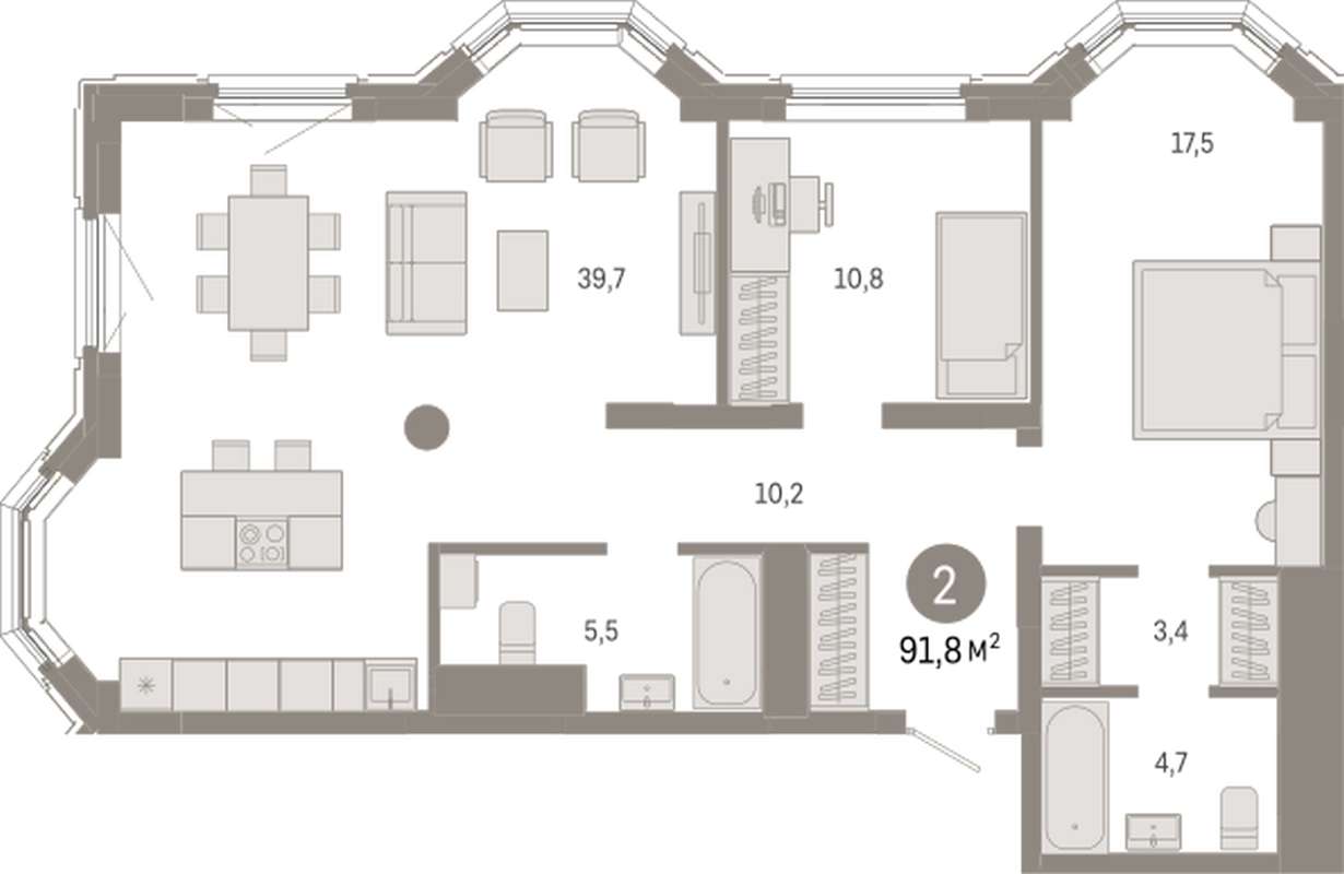 2-комнатная квартира 91,8 м² во 2 доме в ЖК на Некрасова в Екатеринбурге -  Купить по цене от застройщика