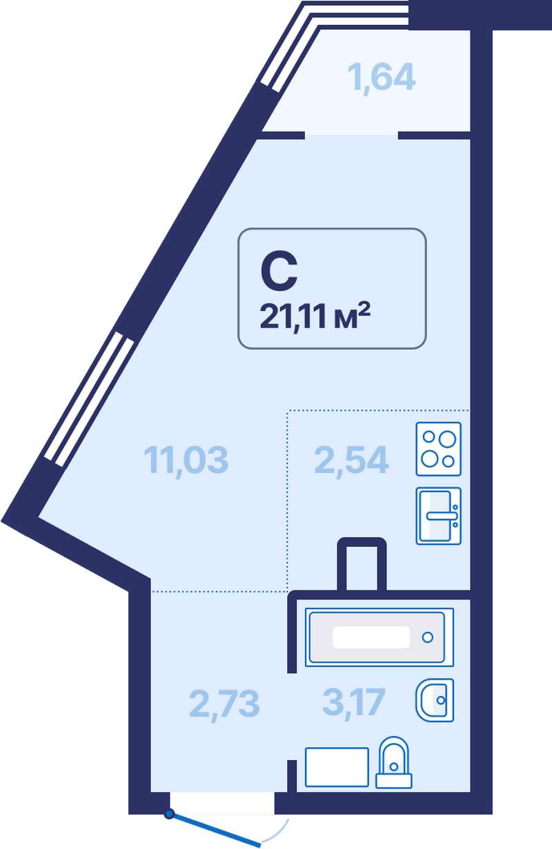 Квартира-студия 21,11 м² в ЖК 9 космонавтов в Екатеринбурге - Купить по  цене от застройщика