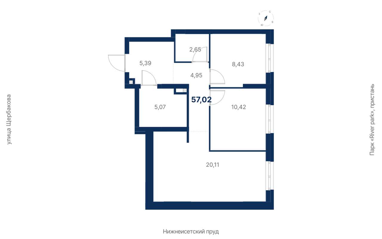 2-комнатная квартира 57,02 м² в 1 корпусе в ЖК Атлас Ривер в Екатеринбурге  - Купить по цене от застройщика