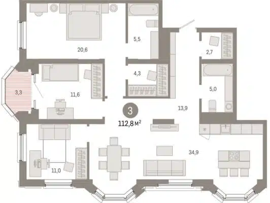 Дом 3 - Планировка трехкомнатной квартиры (и больше) в ЖК на Некрасова в Екатеринбурге
