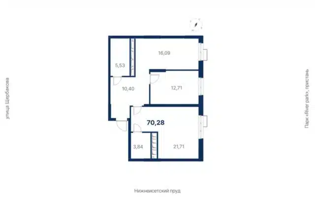 Секция 2 - Планировка двухкомнатной квартиры в ЖК Атлас Ривер в Екатеринбурге