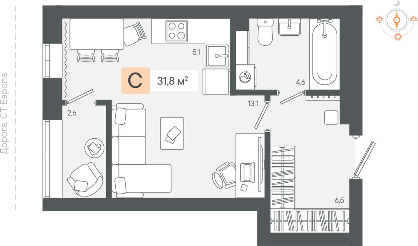 Квартира-студия 31,8 м² в 3 очереди в ЖК Zori в Березовском - Купить по  цене от застройщика