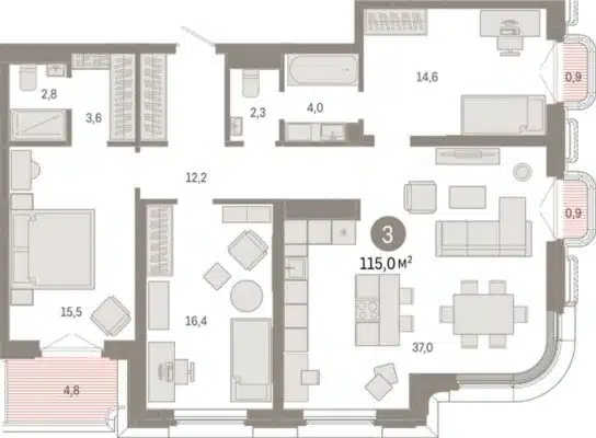 Дом 2 - Планировка трехкомнатной квартиры (и больше) в ЖК на Некрасова в Екатеринбурге