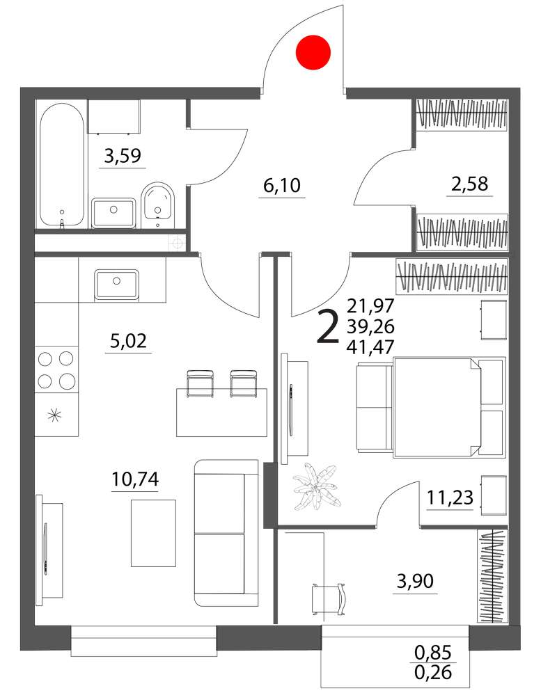 1-комнатная квартира 41,47 м² в доме на Габдуллы Тукая 2а в ЖК  Брусницын-парк в Березовском - Купить по цене от застройщика