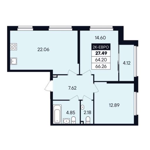 Дом 1 | Секция С1 - Планировка двухкомнатной квартиры в ЖК Динамика в Екатеринбурге