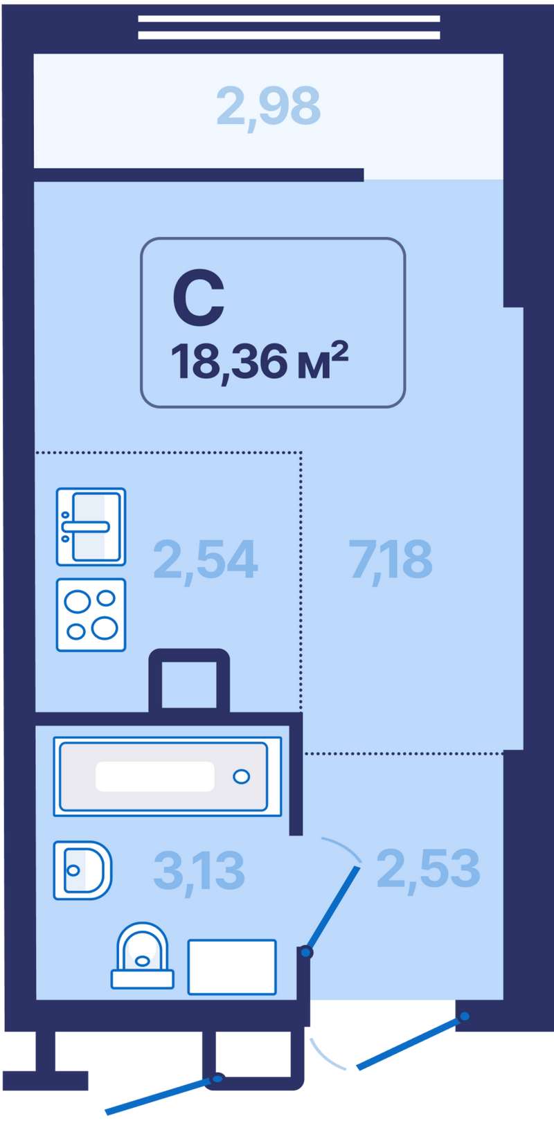 Квартира-студия 18,36 м² в ЖК 9 космонавтов в Екатеринбурге - Купить по  цене от застройщика