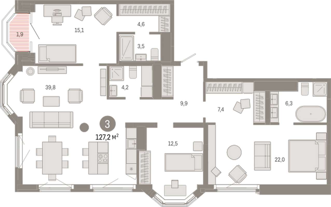 3-комнатная квартира 127 м² во 2 доме в ЖК на Некрасова в Екатеринбурге -  Купить по цене от застройщика