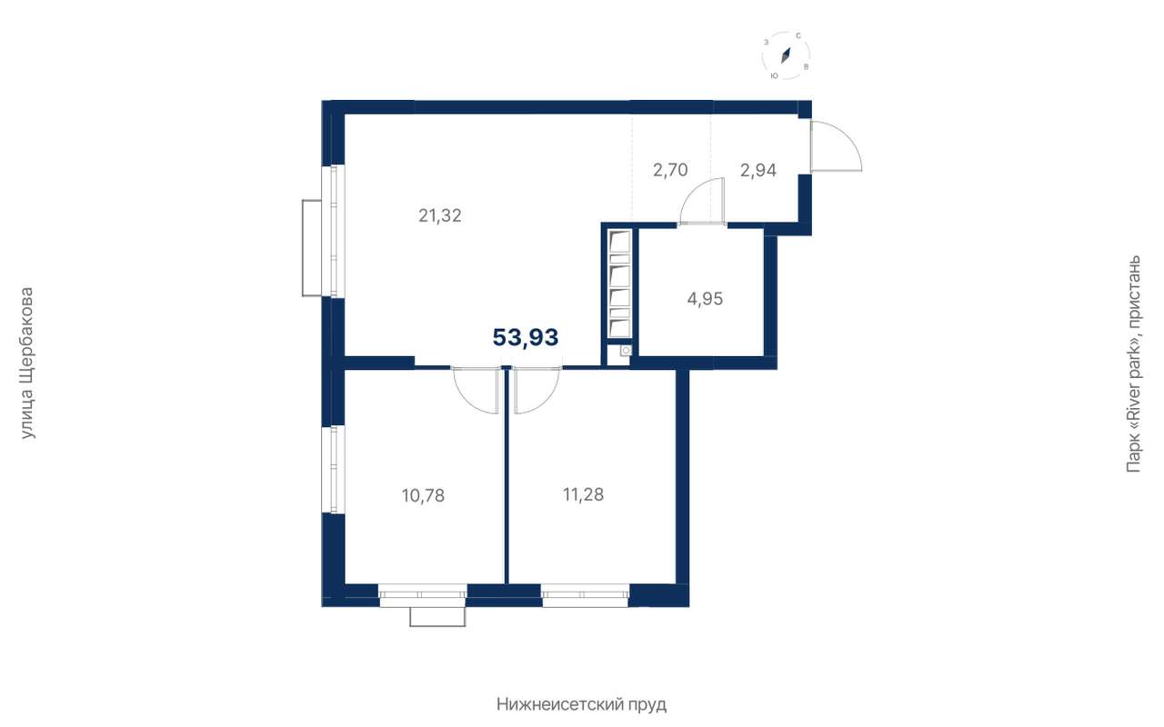 2-комнатная квартира 53,93 м² в 1 корпусе в ЖК Атлас Ривер в Екатеринбурге  - Купить по цене от застройщика