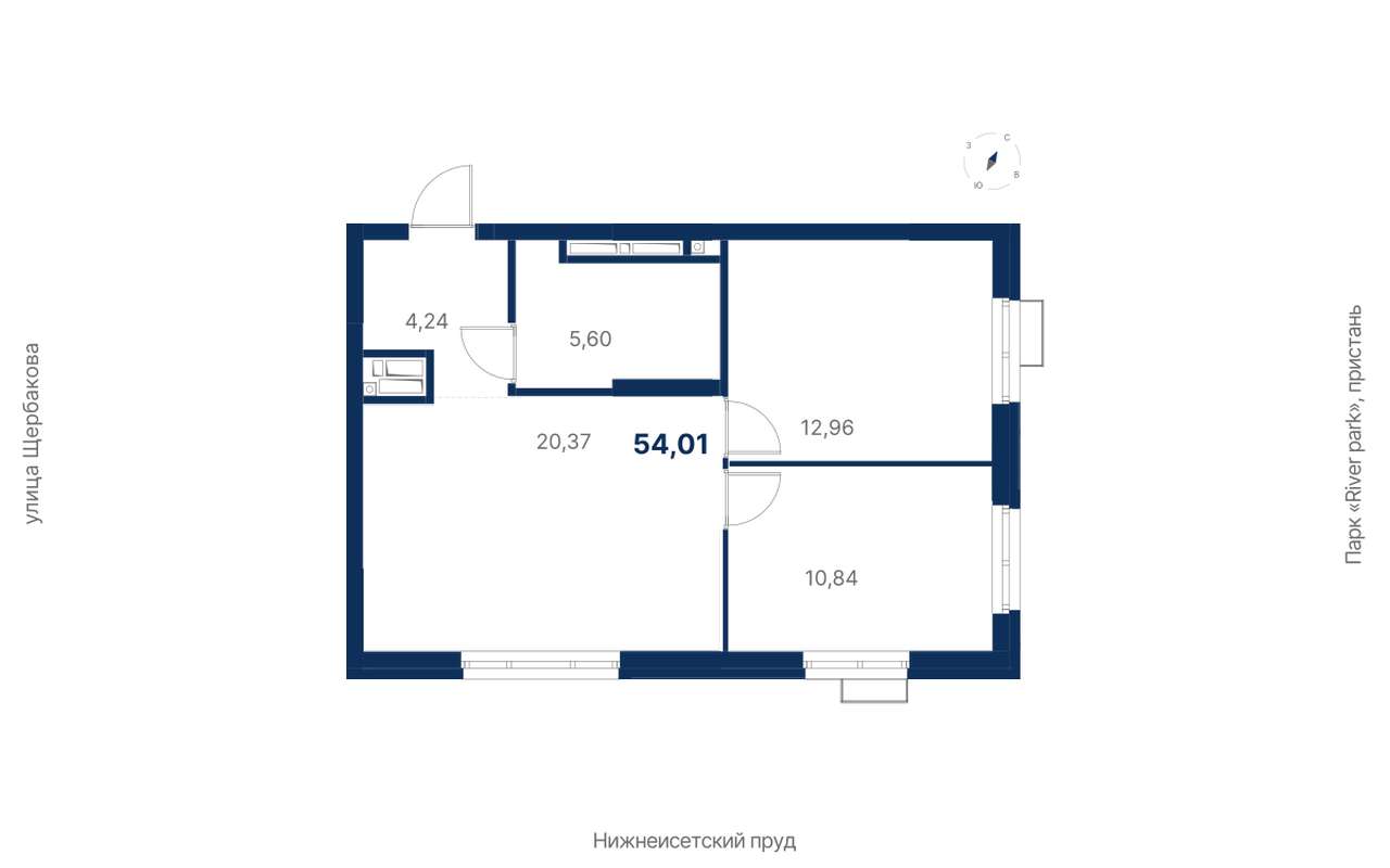 2-комнатная квартира 54,01 м² в 1 корпусе в ЖК Атлас Ривер в Екатеринбурге  - Купить по цене от застройщика