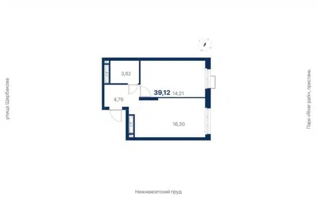 Секция 2 - Планировка однокомнатной квартиры в ЖК Атлас Ривер в Екатеринбурге