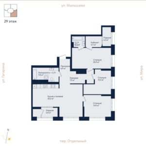 Секция 1 - Планировка трехкомнатной квартиры (и больше) в ЖК Отдельный 5 в Екатеринбурге