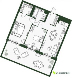 Дом 4 (по ГП)| Секции 10-12; 16 - Планировка двухкомнатной квартиры в ЖК Парковый квартал 2.0 в Екатеринбурге