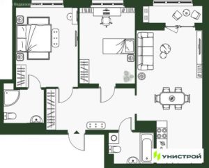 Дом 4 (по ГП)| Секции 10-12; 16 - Планировка двухкомнатной квартиры в ЖК Парковый квартал 2.0 в Екатеринбурге