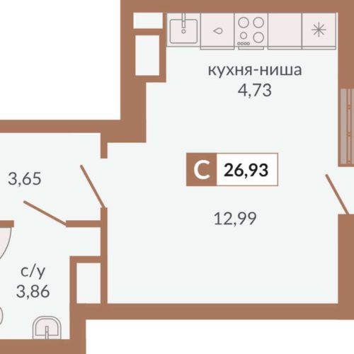 Секции 1Г - Планировка студии в ЖК Видный в Екатеринбурге